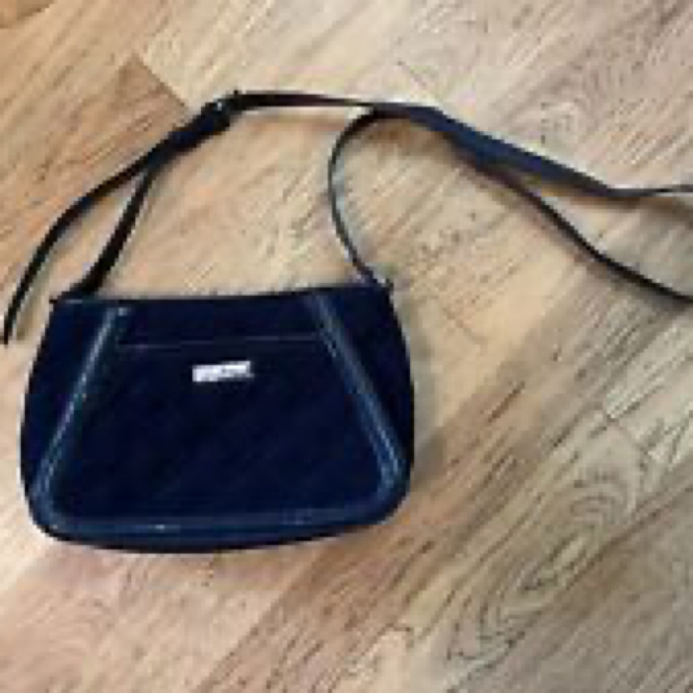 Vera Bradley Trapeze Quilted Crossbody with Patent Leather Trim Navy Blue - Picture 1 of 7